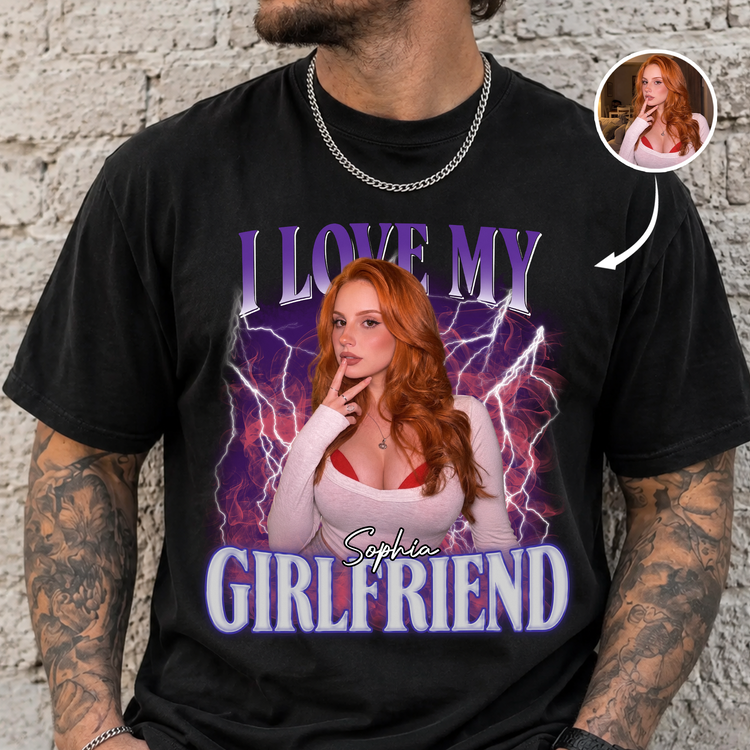 Custom Photo Bootleg Style I Love My Wife, Girlfriend - Personalized Shirt 1