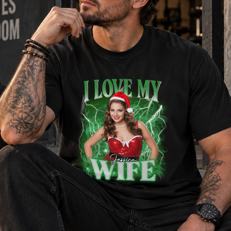 Custom Photo Bootleg Style I Love My Wife, Girlfriend - Personalized Shirt 3