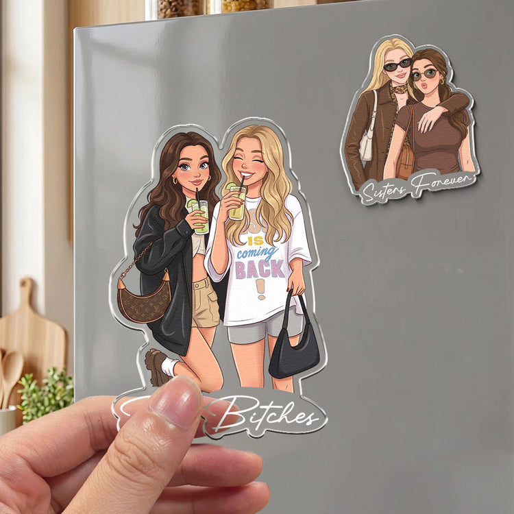 Custom Photo Cartoon AI Style Art For Besties, Friends, Sisters - Personalized Magnet 4