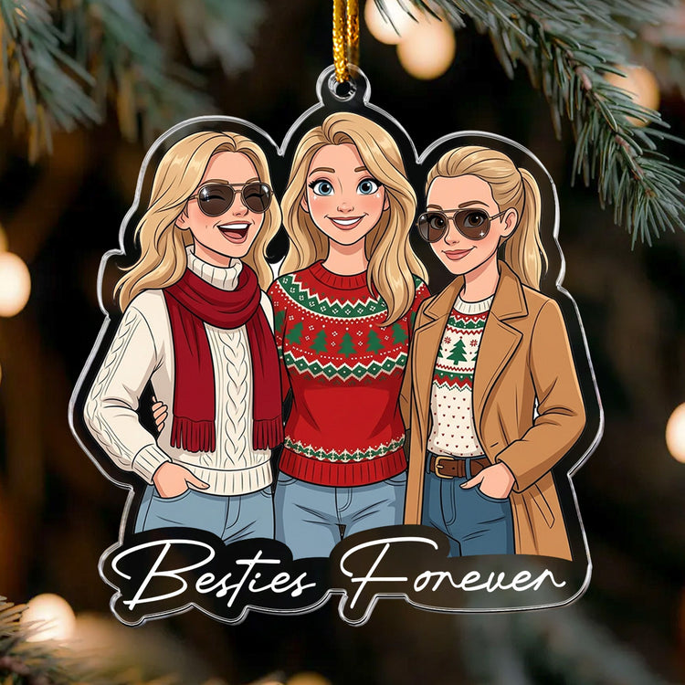 Custom Photo Cartoon Style Art Christmas Gifts For Family, Friends, Sisters, Cowokers - Personalized Ornament 7