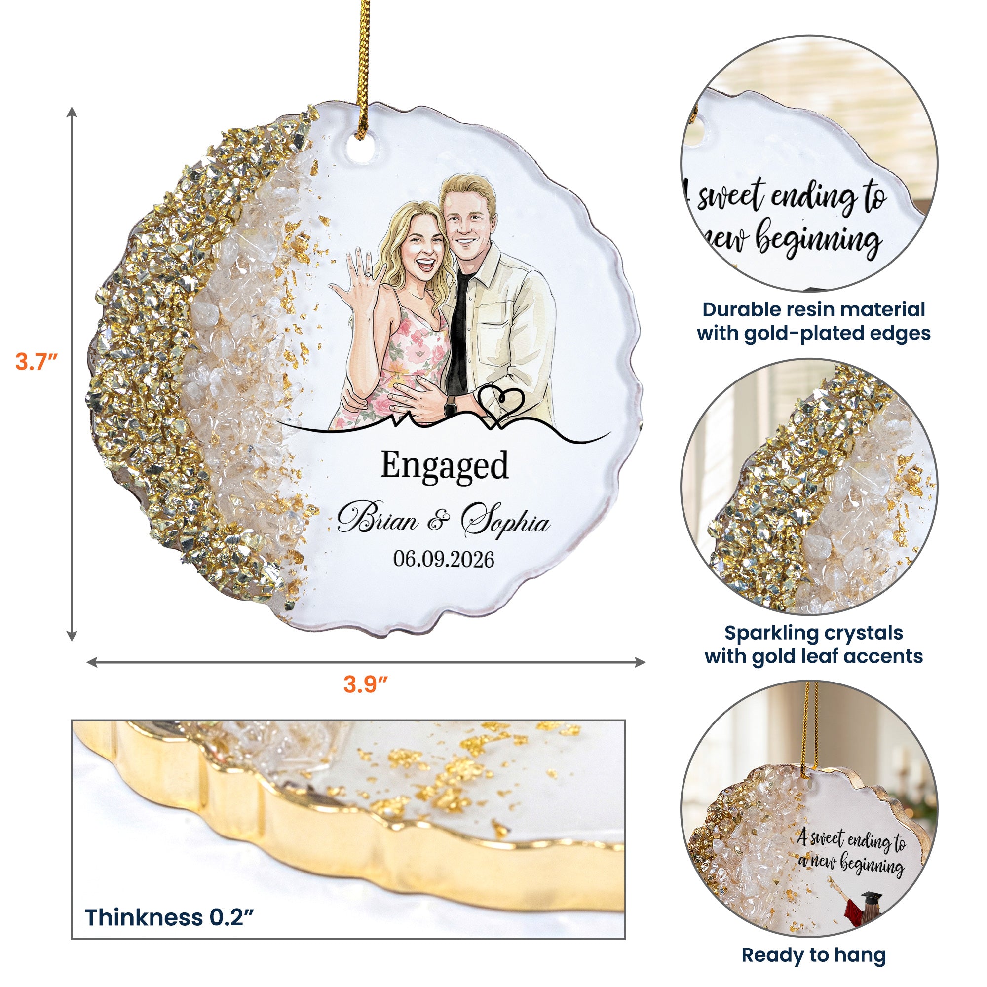 Custom Photo Engagement Gifts Wedding Anniversary Gifts For Couple - Personalized Resin Ornament 5