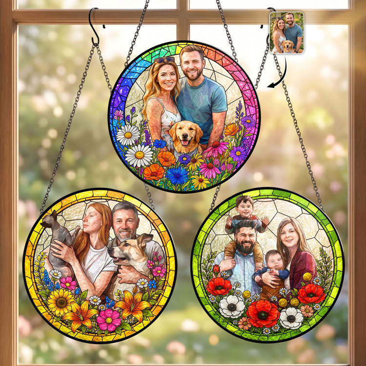 Custom Photo Family Gifts Anniversary Gifts For Her, Wife, Mom - Personalized Window Hanging Suncatcher 1