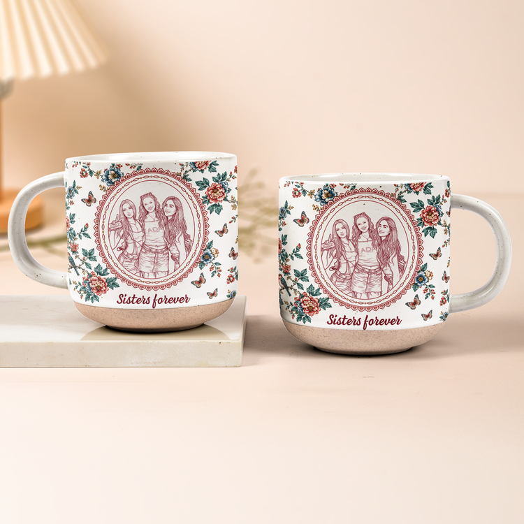 Custom Photo Friends Besties Forever Sketch Line Art Pottery Mug For BFF - Personalized Mug 2