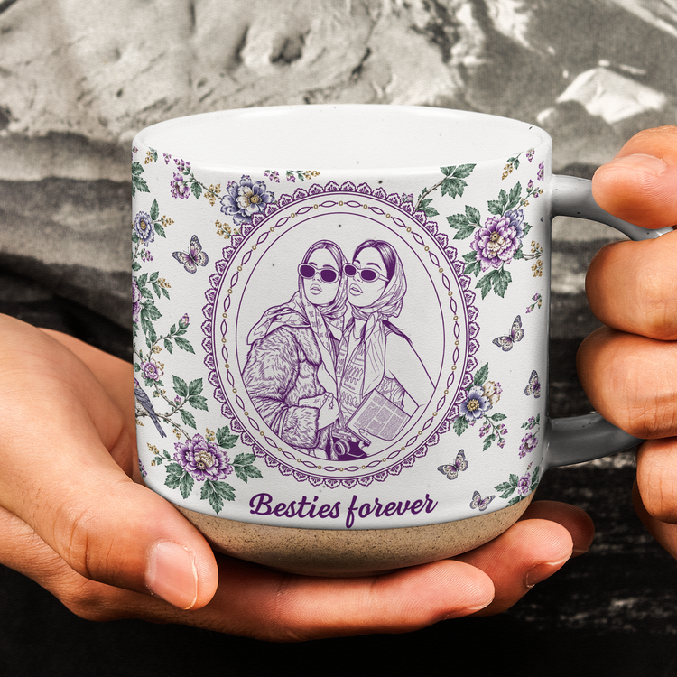 Custom Photo Friends Besties Forever Sketch Line Art Pottery Mug For BFF - Personalized Mug 3