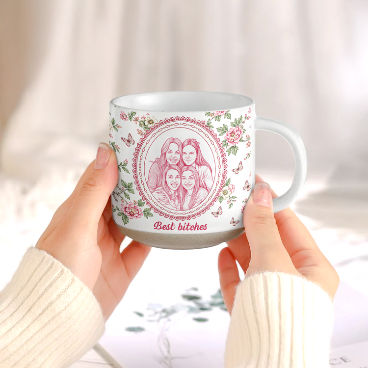 Custom Photo Friends Besties Forever Sketch Line Art Pottery Mug For BFF - Personalized Mug 5