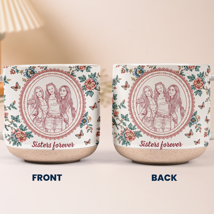 Custom Photo Friends Besties Forever Sketch Line Art Pottery Mug For BFF - Personalized Mug 6