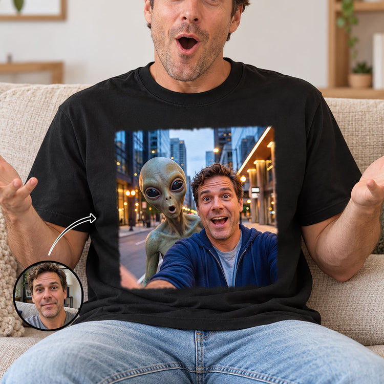Custom Photo Funny Bigfoot Alien Ufo Gifts For Him And Her - Personalized Shirt 1