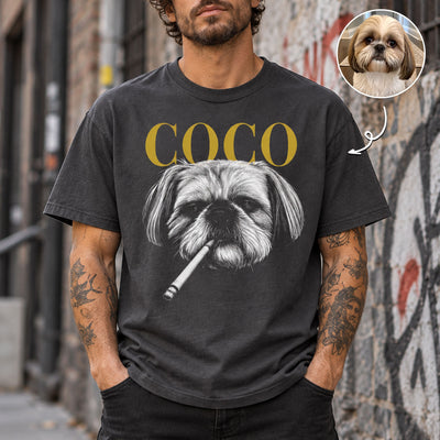 Custom Photo Funny Gangster Pet Portrait, Edgy Pet Meme Tee - Personalized Shirt