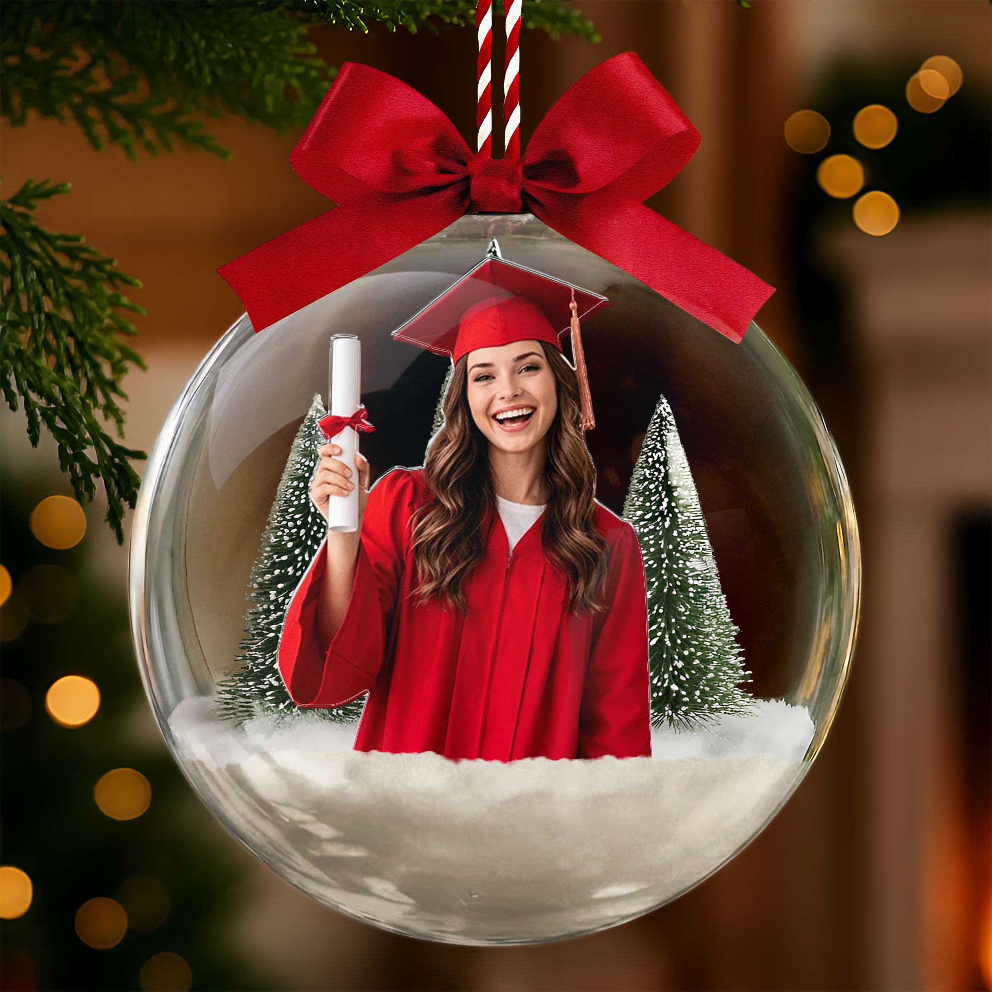 Custom Photo Graduation Christmas Gift Fot Daughter Son, Xmas Snow Ball Decoration - Personalized Ornament 1