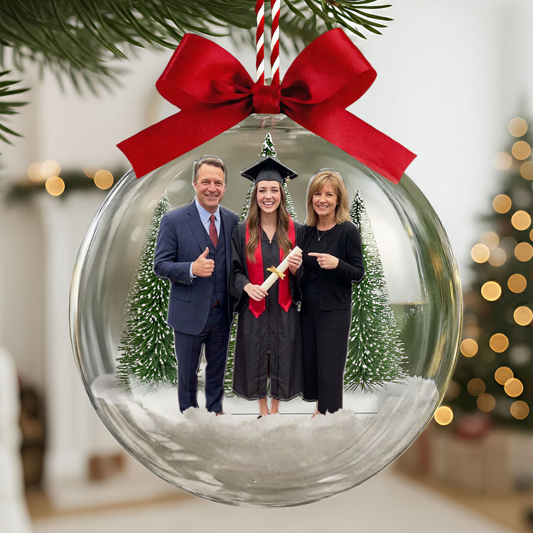 Custom Photo Graduation Christmas Gift Fot Daughter Son, Xmas Snow Ball Decoration - Personalized Ornament 2