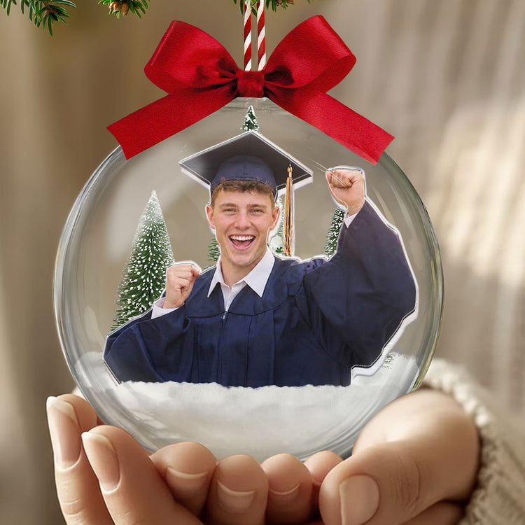 Custom Photo Graduation Christmas Gift Fot Daughter Son, Xmas Snow Ball Decoration - Personalized Ornament 3