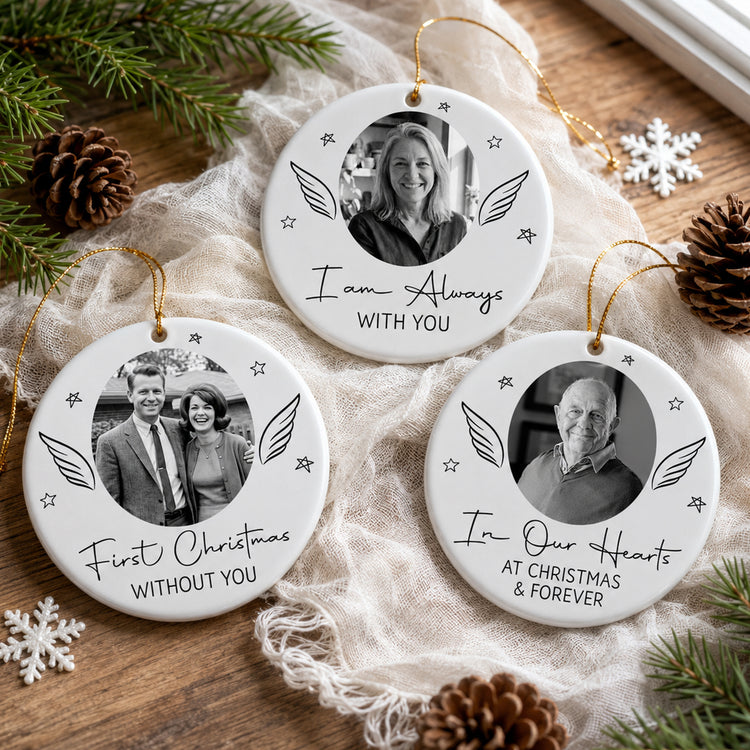 Custom Photo Memorial Gifts In Our Hearts At Christmas & Forever - Personalized Ornament 1