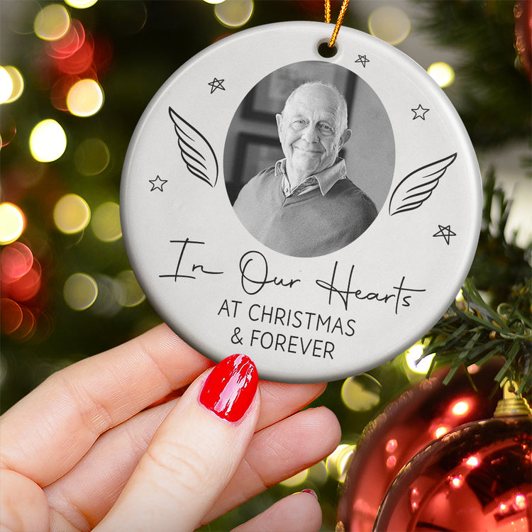 Custom Photo Memorial Gifts In Our Hearts At Christmas & Forever - Personalized Ornament 4