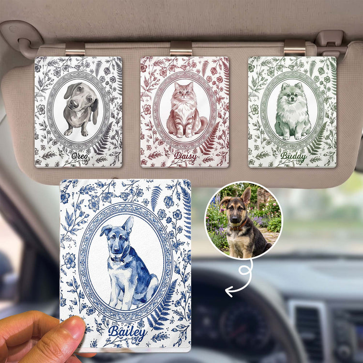Custom Photo Memorial Toile Watercolor Portrait - Personalized Car Visor Clip 1