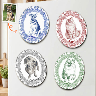 Custom Photo Memorial Toile Watercolor Portrait - Personalized Fridge Magnet