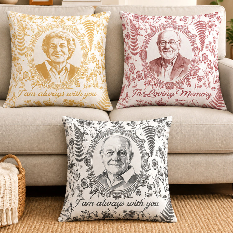 Custom Photo Memorial Toile Watercolor Portrait - Personalized Pillow 1