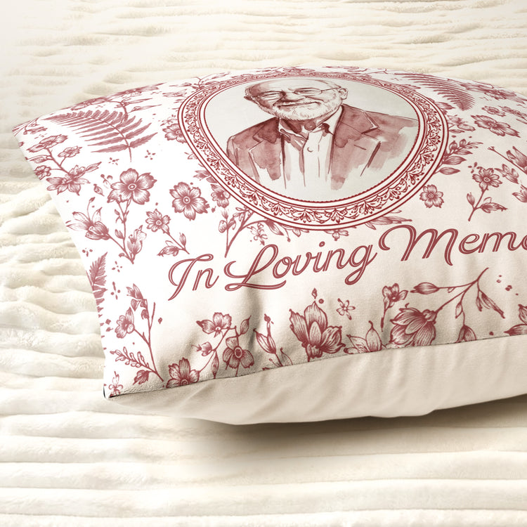 Custom Photo Memorial Toile Watercolor Portrait - Personalized Pillow 4