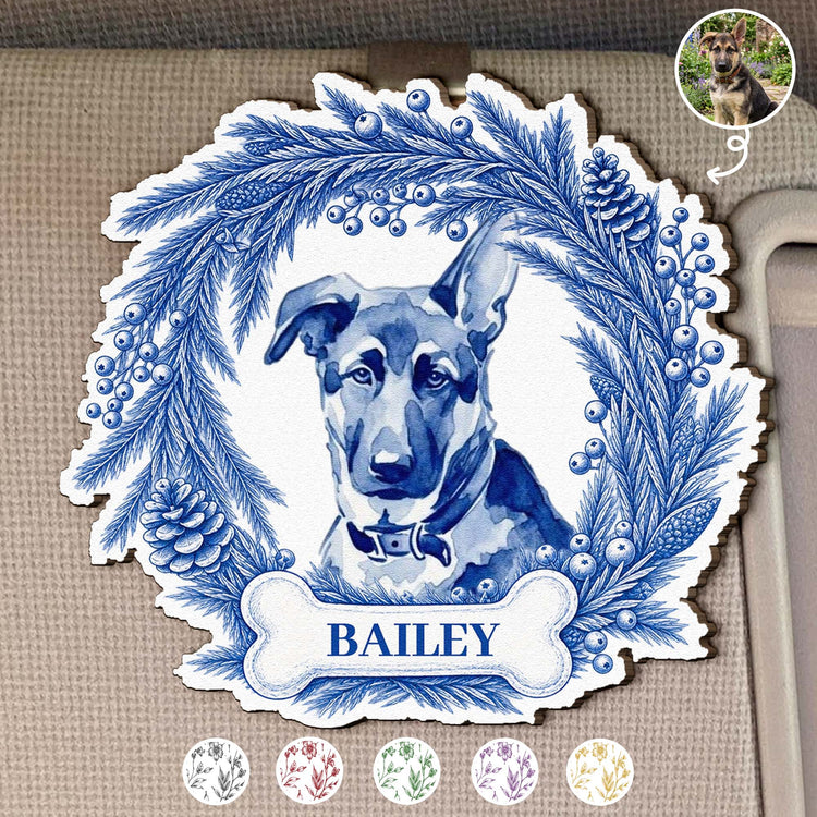 Custom Photo Pet Christmas Memorial, Dog Cat Christmas Photo, Pet Portrait Custom Name Gift - Personalized Car Visor Clip 2