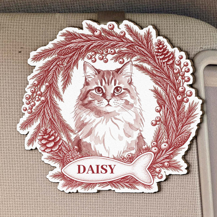 Custom Photo Pet Christmas Memorial, Dog Cat Christmas Photo, Pet Portrait Custom Name Gift - Personalized Car Visor Clip 4