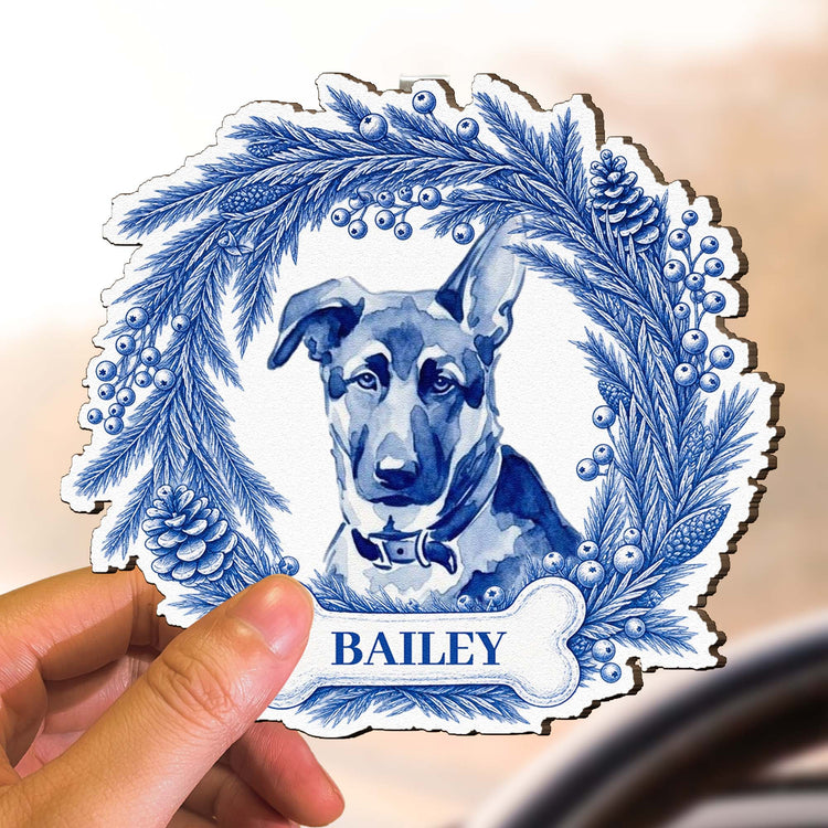 Custom Photo Pet Christmas Memorial, Dog Cat Christmas Photo, Pet Portrait Custom Name Gift - Personalized Car Visor Clip 7