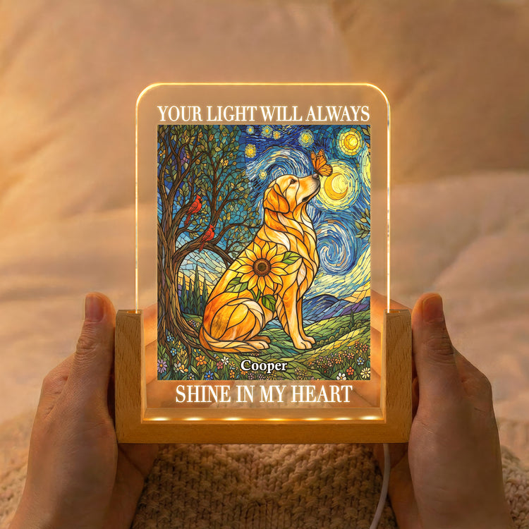 Custom Photo Pet Memorial Stained Glass Sunflower - Personalized Night Light 2