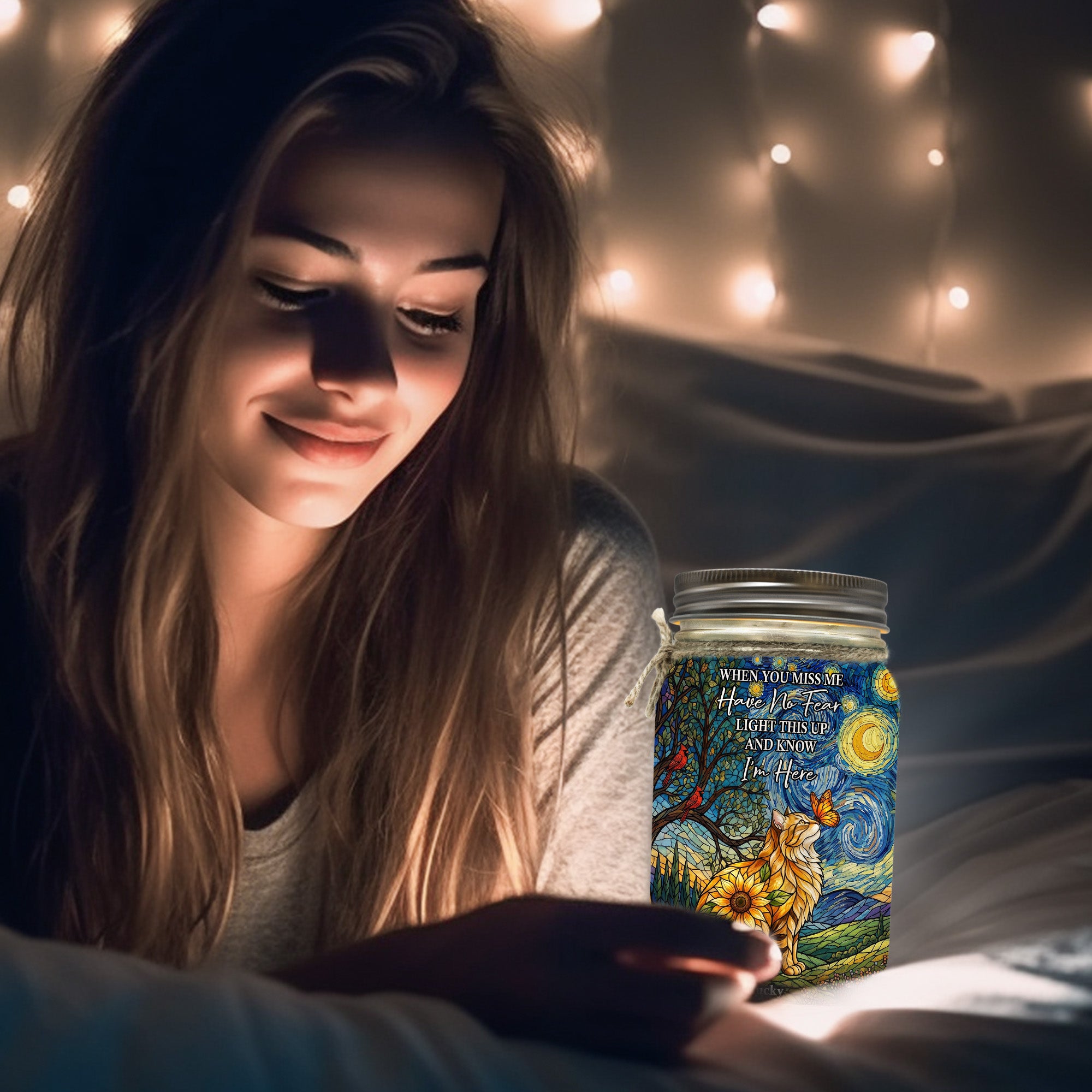 Custom Photo Pet Memorial Stained Glass Sunflower - Personalized Night Light 3
