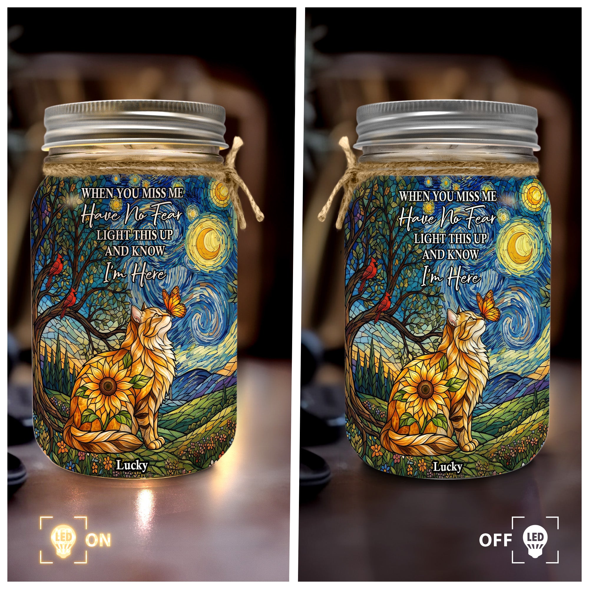 Custom Photo Pet Memorial Stained Glass Sunflower - Personalized Night Light 4