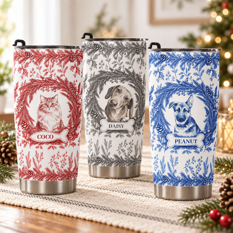 Custom Photo Pet Portrait Watercolor Christmas - Personalized Tumbler 1