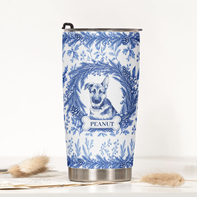 Custom Photo Pet Portrait Watercolor Christmas - Personalized Tumbler 2