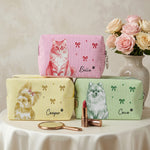 Custom Photo Pet Portrait Watercolor Coquette Bow - Personalized Makeup Bag 4