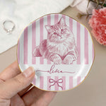 Custom Photo Pet Portrait Watercolor Stripe Coquette - Personalized Jewelry Dish 2