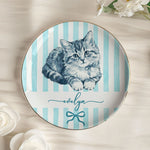 Custom Photo Pet Portrait Watercolor Stripe Coquette - Personalized Jewelry Dish 3