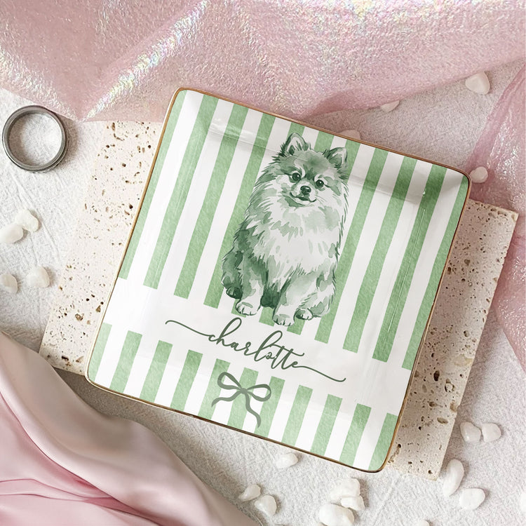 Custom Photo Pet Portrait Watercolor Stripe Coquette - Personalized Jewelry Dish 4