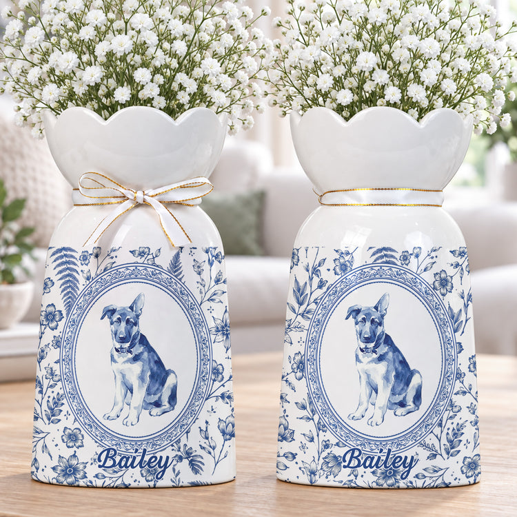 Custom Photo Pet Portrait Watercolor Toile De Jouy - Personalized Vase 2