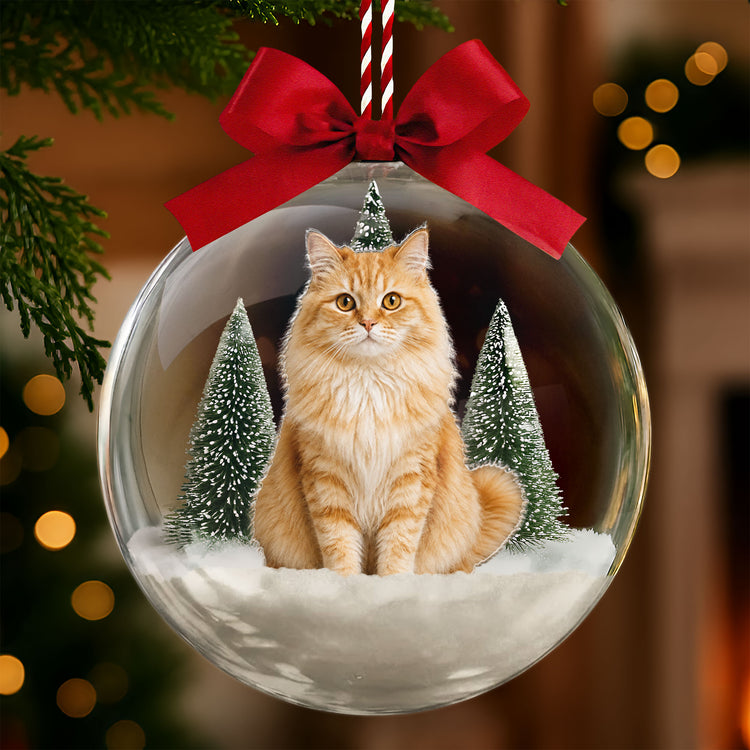 Custom Photo Pet Snow Ball Ornament, Christmas Gift For Cat Lover, Cat Portrait Baulble For Xmas Tree - Personalized Ornament 1
