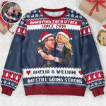 Custom Photo Pixel Art Christmas Annoying Each Other Gifts For Her, Him - Personalized Ugly Sweater 1