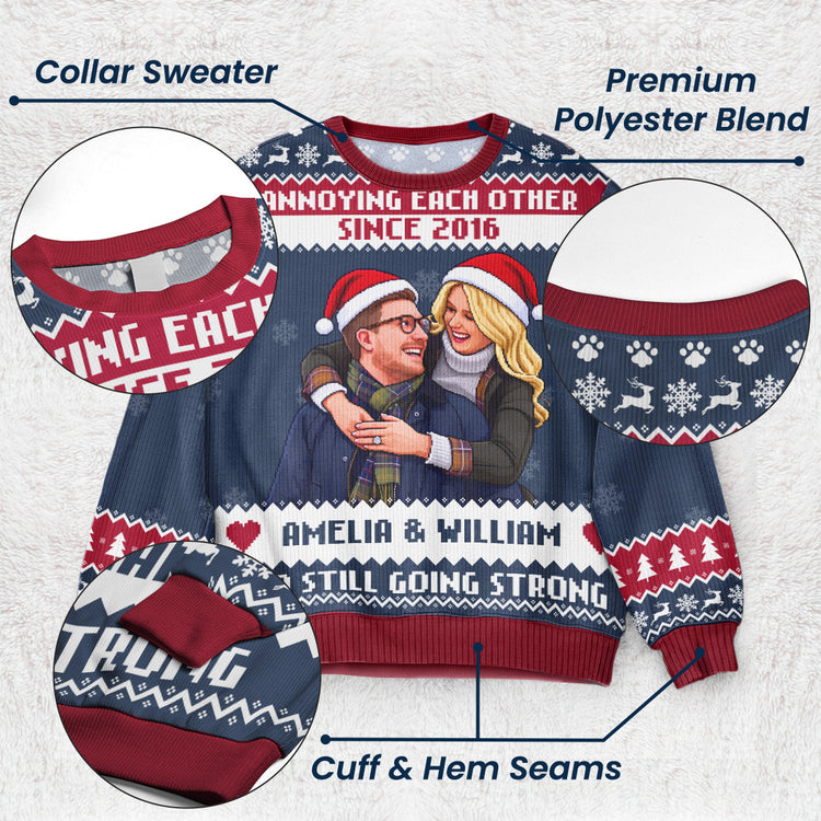 Custom Photo Pixel Art Christmas Annoying Each Other Gifts For Her, Him - Personalized Ugly Sweater 8