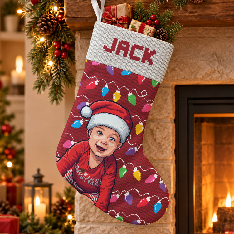 Custom Photo Pixel Art Christmas Gifts For Family Members, Pet Lovers, Kids - Personalized Stocking 4