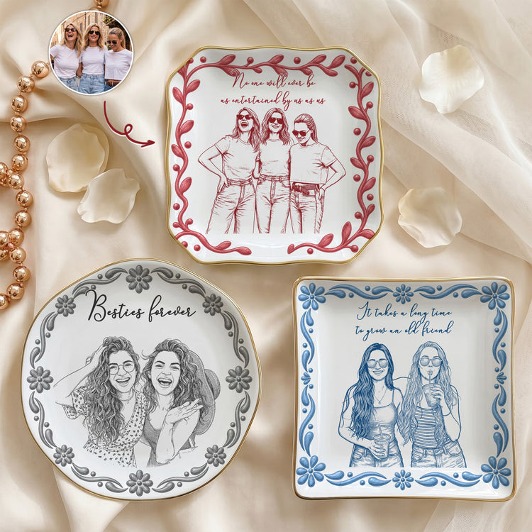 Custom Photo Sketch Art Friendship Gifts For Her, Best Friends, Thank You Gifts - Persoanlized Jewelry Dish 1