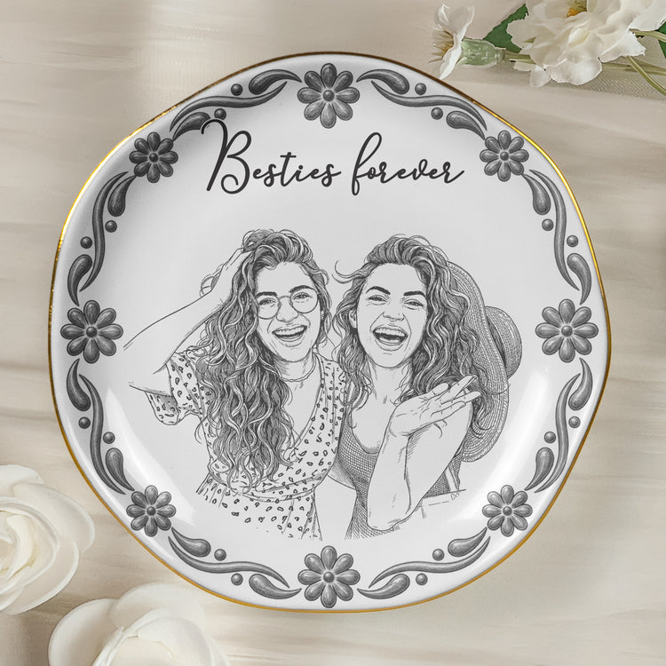 Custom Photo Sketch Art Friendship Gifts For Her, Best Friends, Thank You Gifts - Persoanlized Jewelry Dish 3