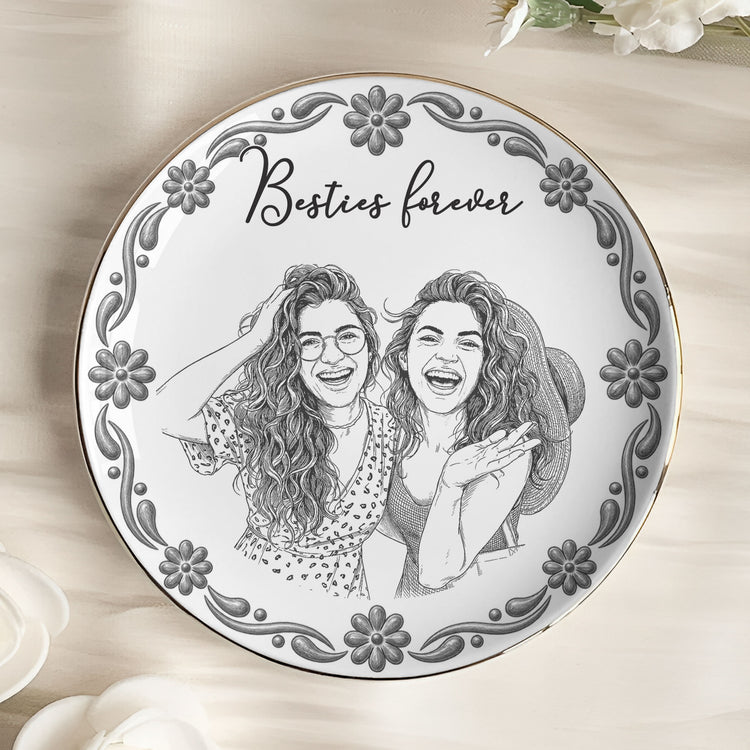 Custom Photo Sketch Art Friendship Gifts For Her, Best Friends, Thank You Gifts - Persoanlized Jewelry Dish 5
