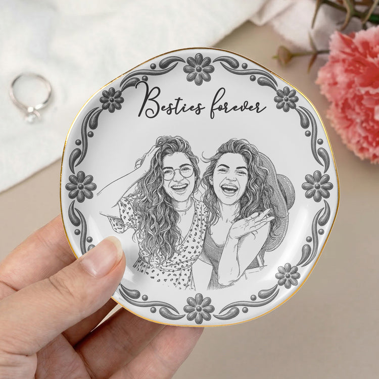 Custom Photo Sketch Art Friendship Gifts For Her, Best Friends, Thank You Gifts - Persoanlized Jewelry Dish 6