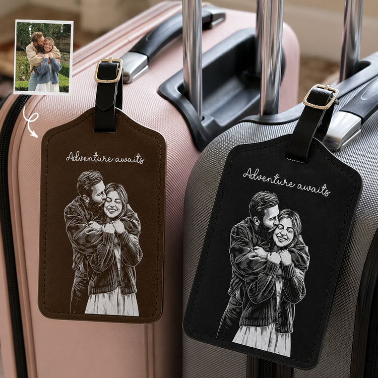 Custom Photo Sketch Line Art Suitcase Tag - Personalized Luggage Tag 2