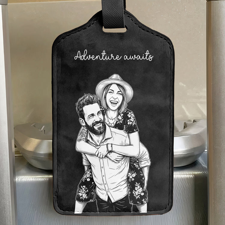 Custom Photo Sketch Line Art Suitcase Tag - Personalized Luggage Tag 3