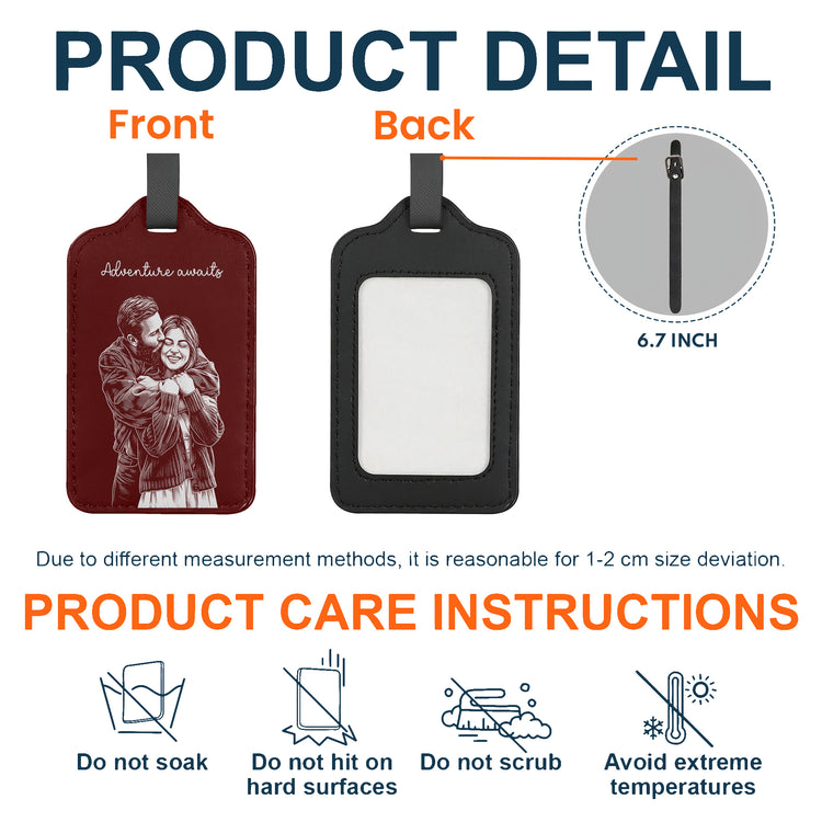 Custom Photo Sketch Line Art Suitcase Tag - Personalized Luggage Tag 6