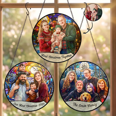 Custom Photo Stained Glass Art Christmas Gifts For Couple, Family, Friends - Personalized Window Hanging Suncatcher