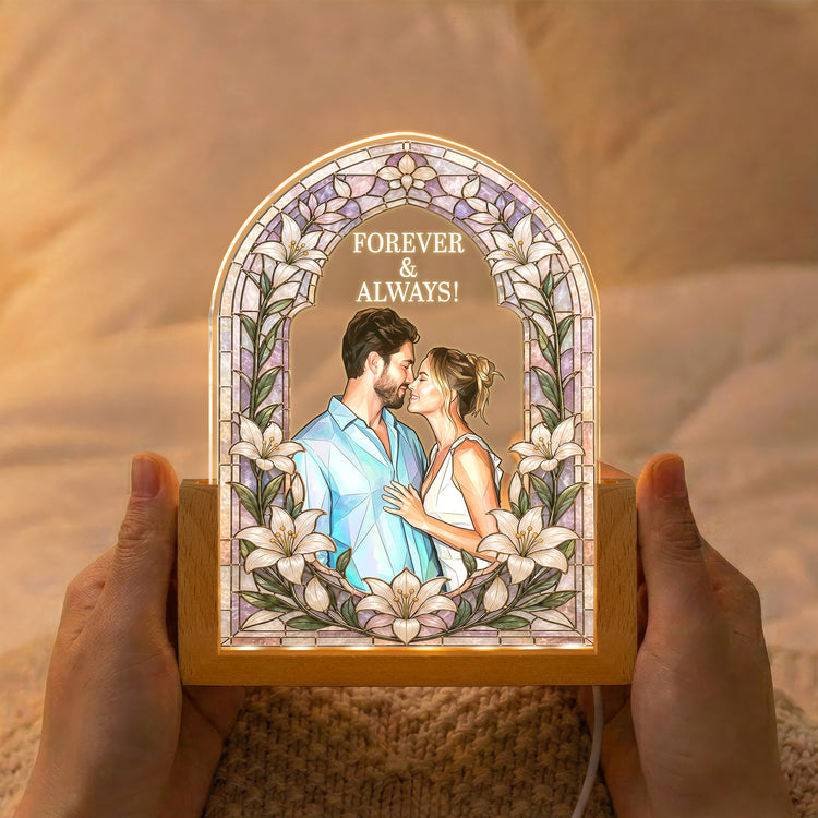 Custom Photo Stained Glass Style Anniversary Gift - Personalized Night Light 2