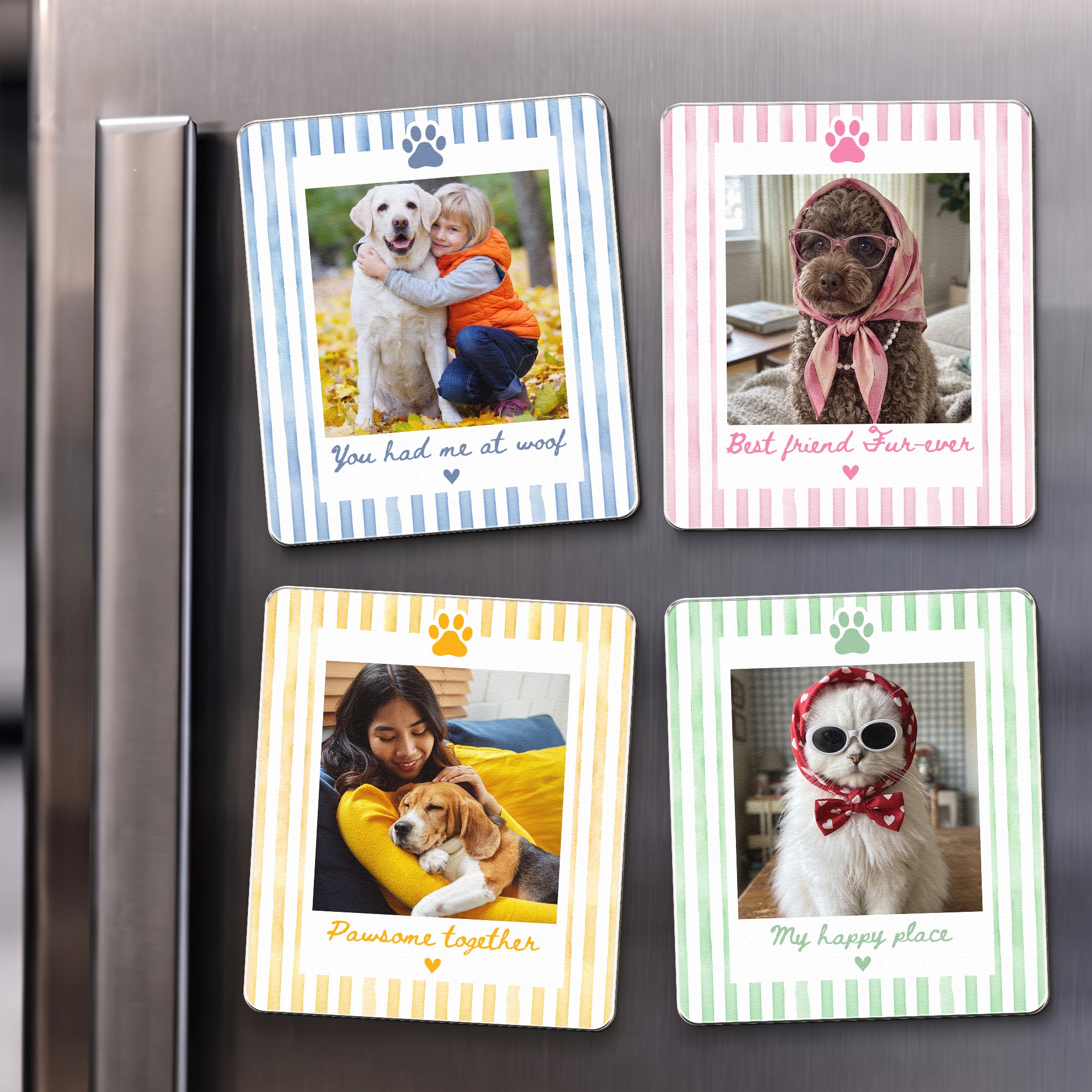 Custom Photo Striped Pattern Gift For Pet Owners - Personalized Magnet 1