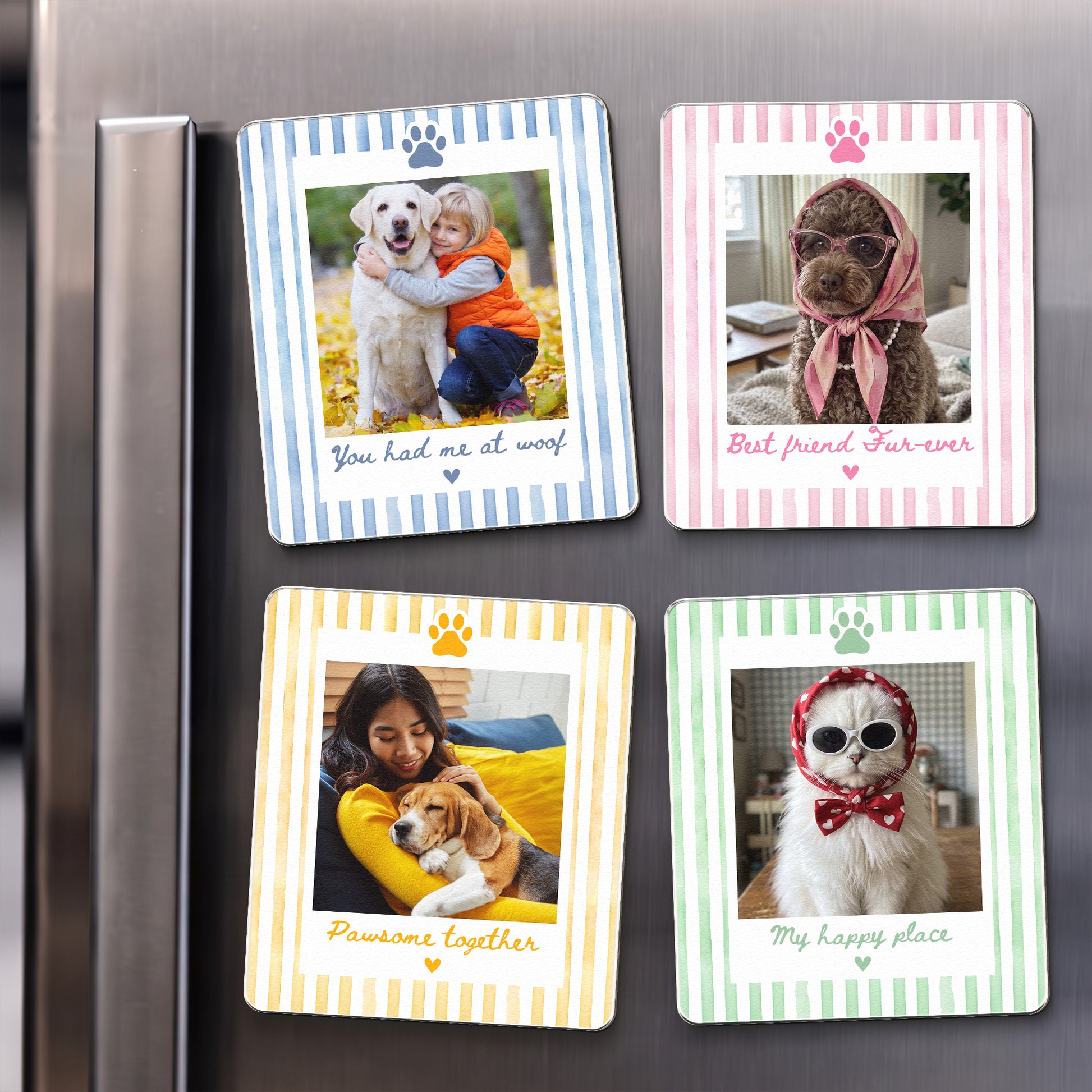 Custom Photo Striped Pattern Gift For Pet Owners - Personalized Magnet 1