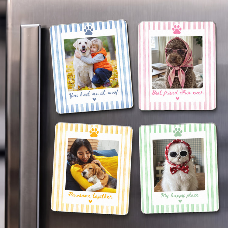 Custom Photo Striped Pattern Gift For Pet Owners - Personalized Magnet 1